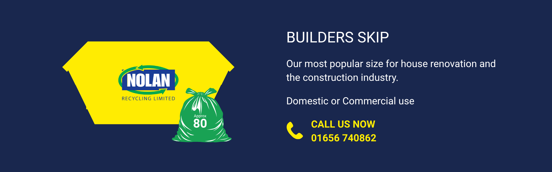 Nolan Recycling builders skip which will hold approx. 80 refuse bags for recycling